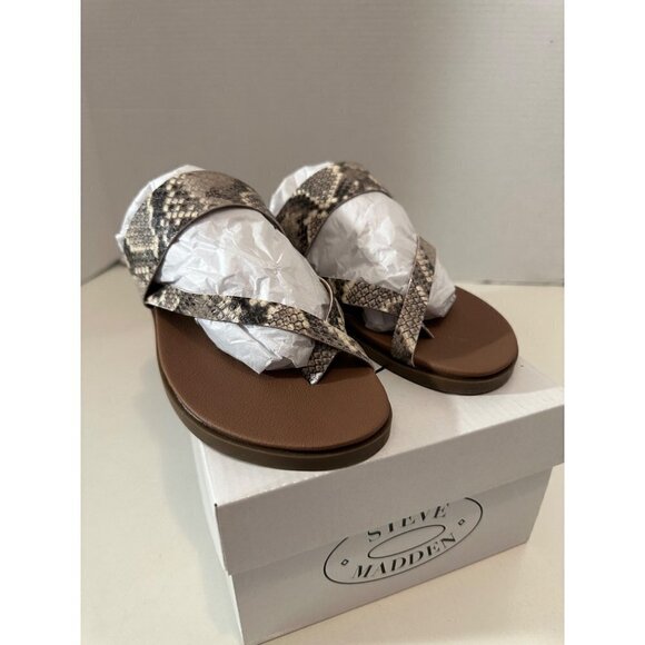 Steve Madden Athens Strappy Flat Sandal Snake print NIB - Picture 4 of 8